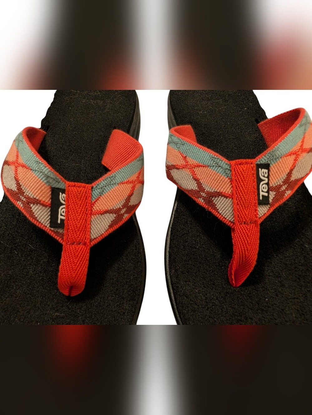 Teva Voya Flip Flop Sandals Womens 6 Orange Geometric Pattern Straps Like New - Picture 3 of 9